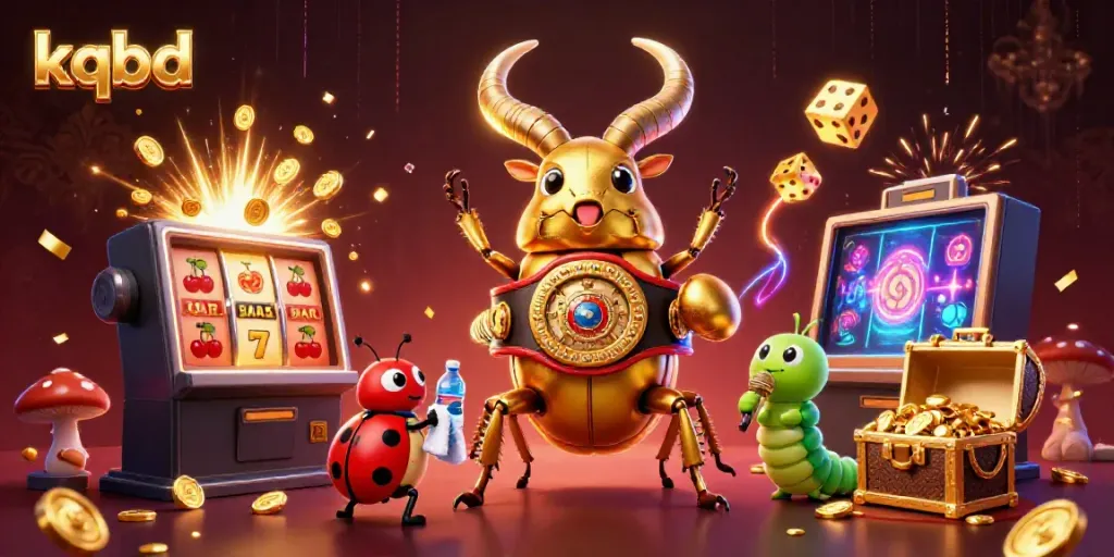 KQBD features an exciting scene with a golden stag beetle and dynamic casino elements
