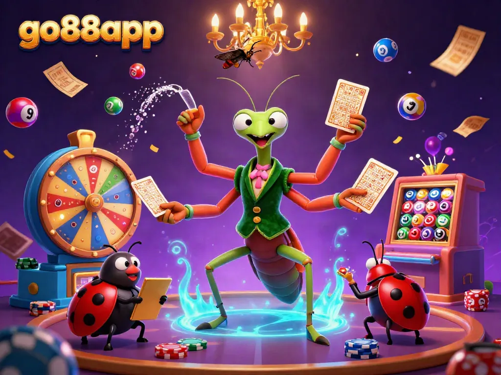Engaging illustration of go88app showcasing vibrant casino elements with dynamic characters delivering an exciting gaming atmosphere.